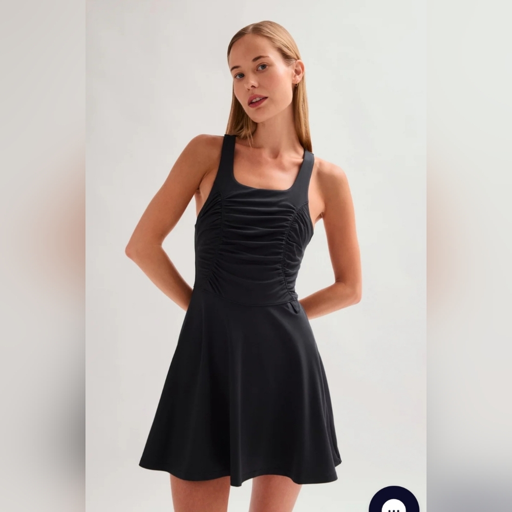 Girlfriend Collective Black Ruched Mini Dress Athletic Wear